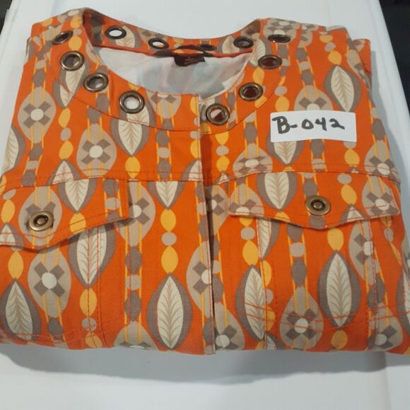 Multiples 60s/70s Printed Snap Button Grommett Women Corduroy Blazer Orange Sz L - Picture 10 of 10